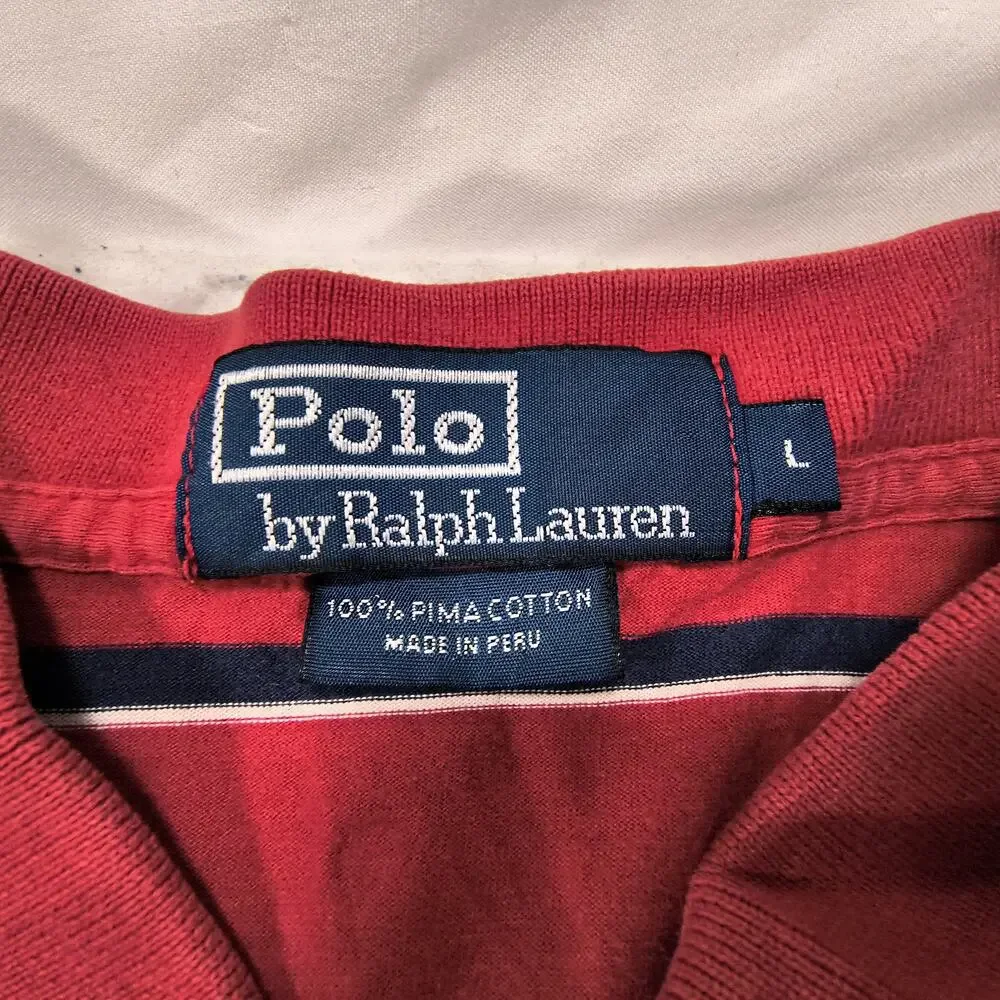 Polo by Ralph Lauren Casual Collared Polo Shirt Mens Size Large L Red Blue White